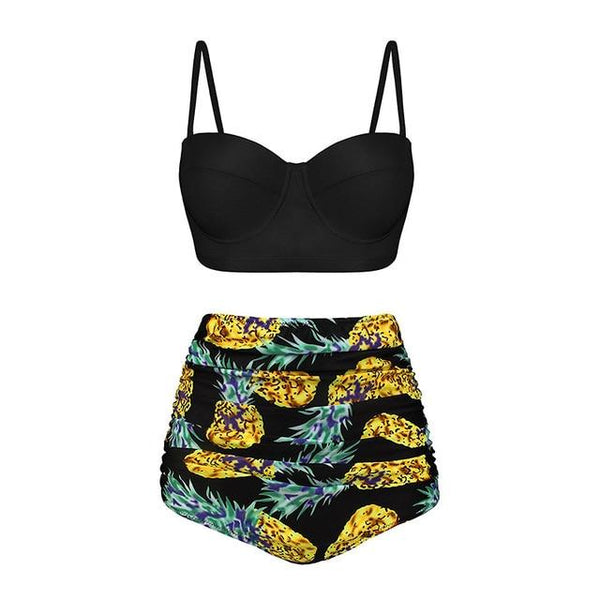 Pineapple Push-Up Black Swimwear