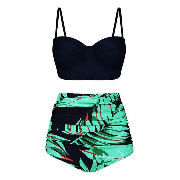 Black Tropical Green Swimwear