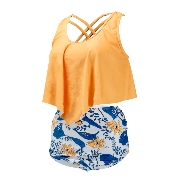 Orange-Blue Ruffle Swimwear